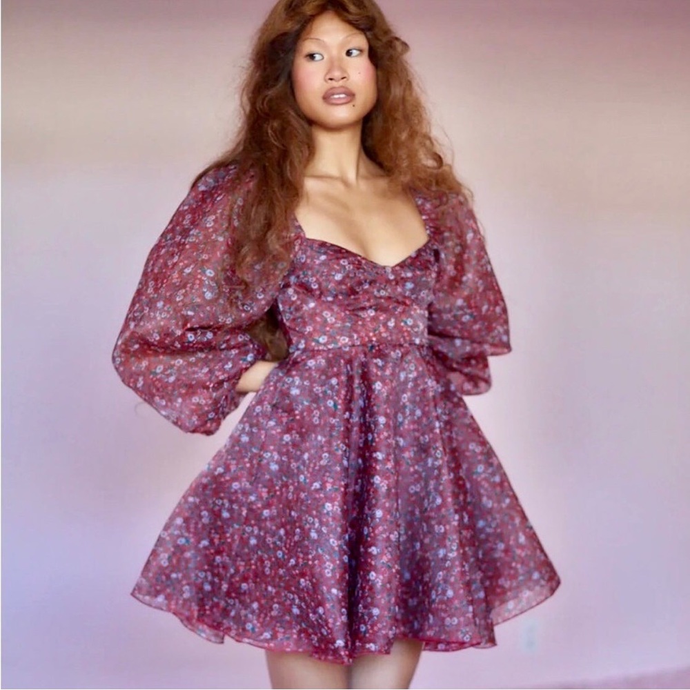 SELKIE Parliament Dress in beautiful red microfloral